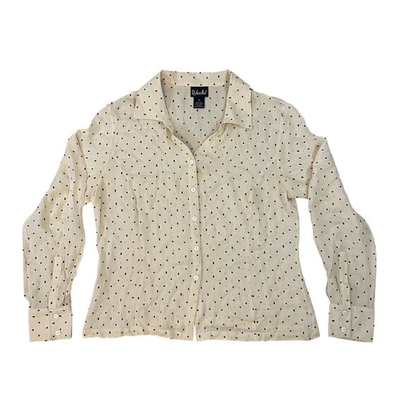 Rafaella 100% Silk Button Down Blouse Cream Black Dot Print Size 10 - Picture 1 of 6